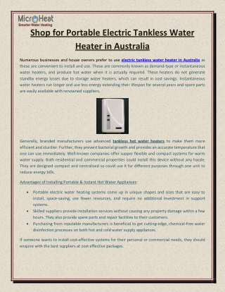 Shop for Portable Electric Tankless Water Heater in Australia