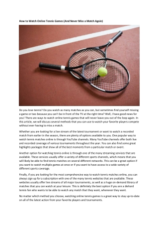 How to Watch Online Tennis Games