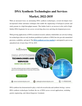 DNA Synthesis Technologies  | Industry Analysis | Market Size | 2035