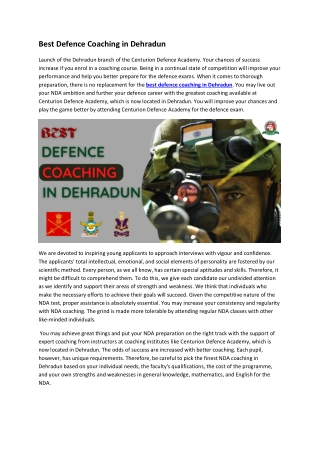 Defence Coaching in Dehradun