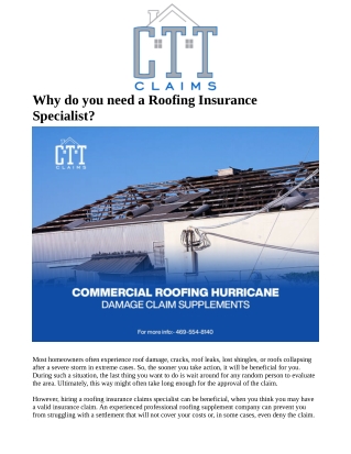 Why do you need a Roofing Insurance Specialist?