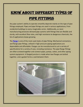 Know about different types of pipe fittings