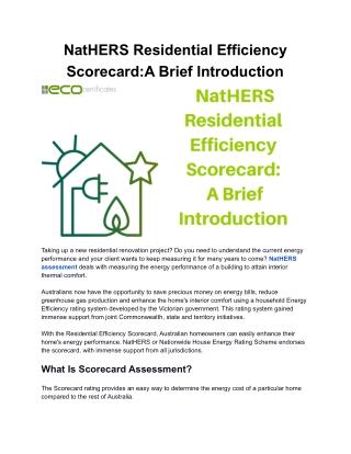 NatHERS Residential Efficiency Scorecard: A Brief Introduction