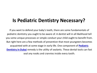 Is Pediatric Dentistry Necessary