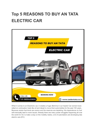 Top 5 REASONS TO BUY AN TATA ELECTRIC CAR