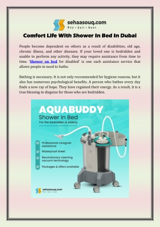 Comfort Life With Shower In Bed In Dubai