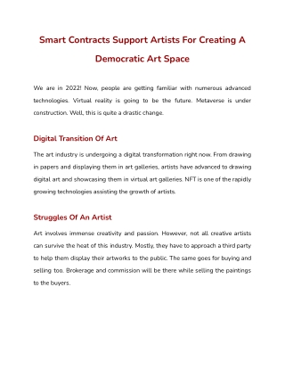 Smart Contracts Support Artists For Creating A Democratic Art Space