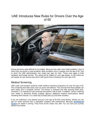 UAE Introduces New Rules for Drivers Over the Age of 65