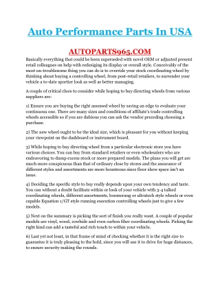 Auto Performance Parts In USA