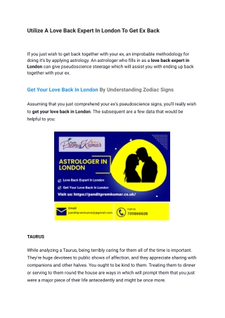 Utilize A Love Back Expert In London To Get Ex Back