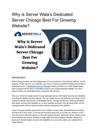 Why is Server Wala’s Dedicated Server Chicago Best For Growing Website_