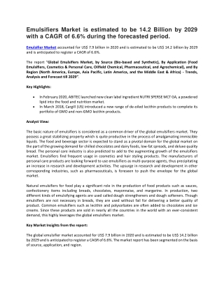 Emulsifiers Market
