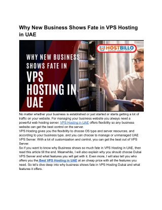 Why New Business Shows Fate in VPS Hosting in UAE