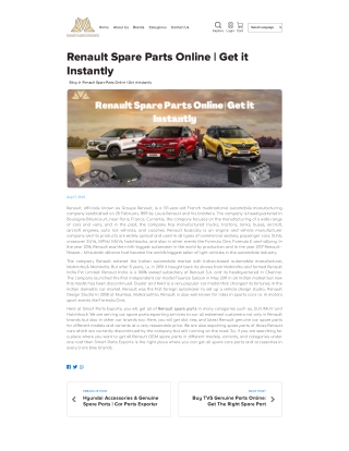 Renault Spare Parts Online  SMART PARTS EXPORTS