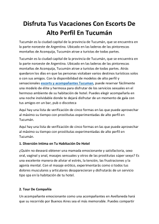 Disfruta Tus Vacaciones Con Escorts De Alto Perfil En Tucumán