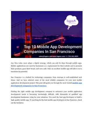 Top 10 Mobile Apps Development Companies In San Francisco