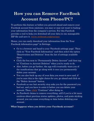 How you can Remove FaceBook Account from PhonePC