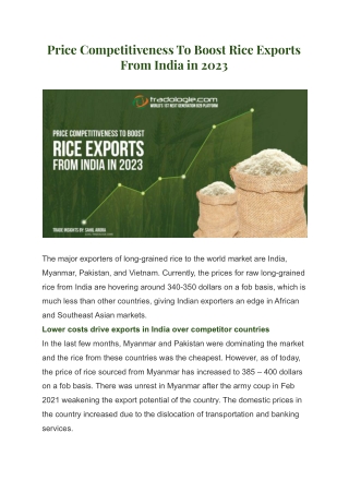 Price Competitiveness To Boost Rice Exports From India in 2023