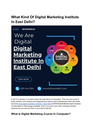 What Kind Of Digital Marketing Institute In East Delhi_