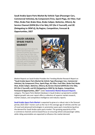 Saudi Arabia Spare Parts Market Research Report 2023-2027