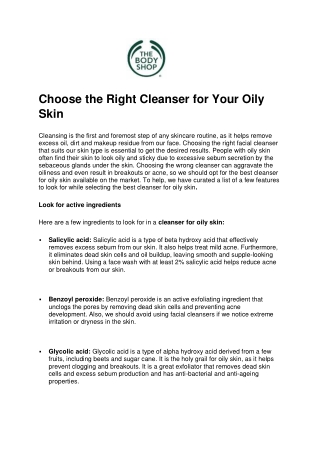 Choose the Right Cleanser for Your Oily Skin