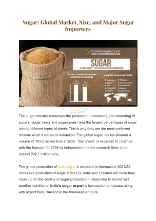 Sugar_ Global Market, Size and Major Sugar Importers