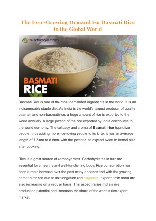 The Ever-Growing Demand For Basmati Rice in the Global World