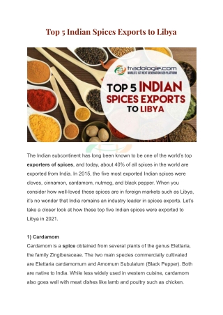 Top 5 Indian Spices Exports to Libya