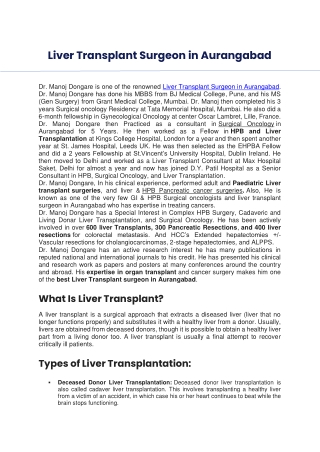 Liver Transplant Surgeon in Aurangabad