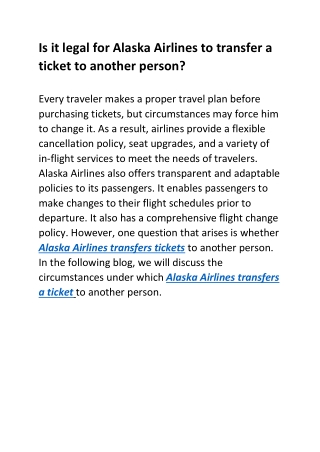 Is it legal for Alaska Airlines to transfer a ticket to another person