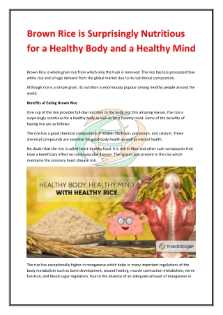 Brown Rice is Surprisingly Nutritious for a Healthy Body and a Healthy Mind