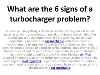 What are the 6 signs of a turbocharger problem?