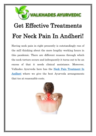 Neck Pain Treatment In Andheri Call-9967055599