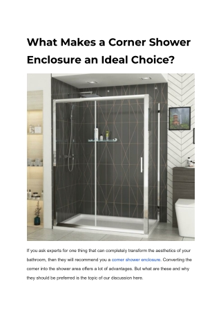 What Makes a Corner Shower Enclosure an Ideal Choice_