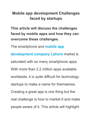 Mobile app development Challenges faced by startups