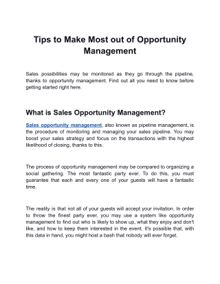 Tips to Make Most out of Opportunity Management