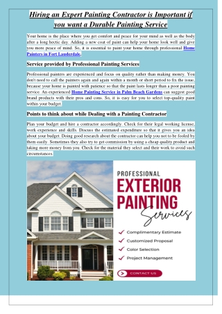 Hiring an Expert Painting Contractor is Important if you want a Durable Painting Service