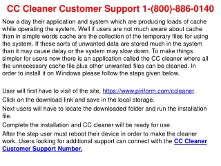 Ccleaner Customer Support Number  1-(800)-886-0140