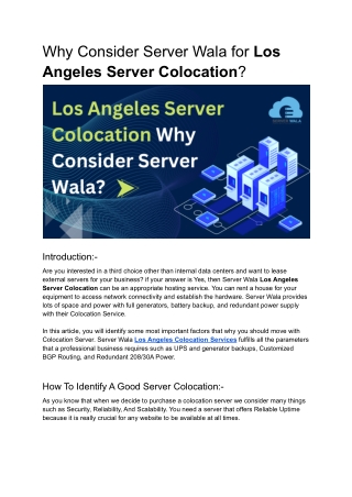 Los Angeles Server Colocation Why Consider Server Wala