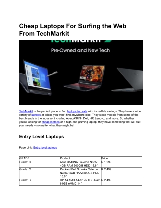 Cheap Laptops For Surfing the Web From TechMarkit