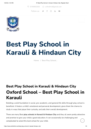 #1 Best Play School in Karauli, Hindaun City: Register Now!