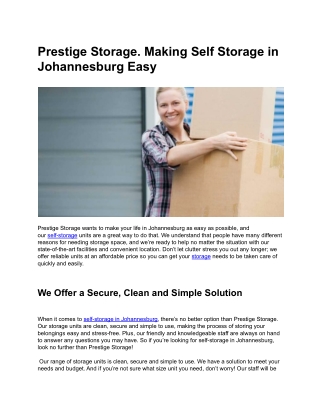 Prestige Storage. Making Self Storage in Johannesburg Easy