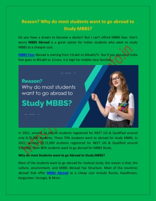 Reason Why do most students want to go abroad to Study MBBS