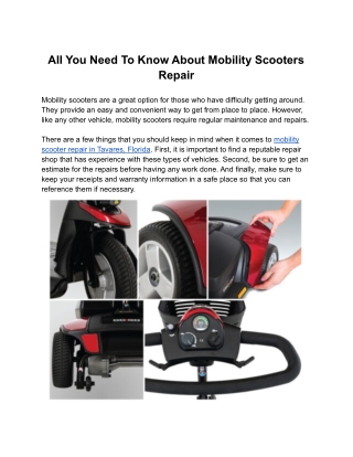 All You Need To Know About Mobility Scooters Repair