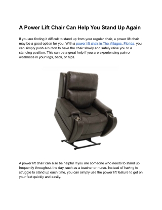 A Power Lift Chair Can Help You Stand Up Again