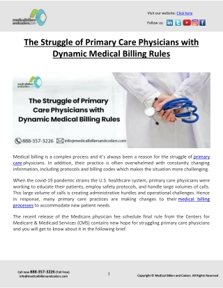 The Struggle of Primary Care Physicians with Dynamic Medical Billing Rules