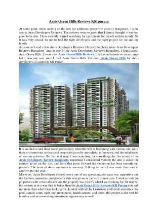 Arsis Green Hills Reviews KR puram - Arsis Green Hills