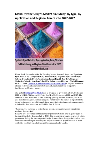 Global Synthetic Dyes Market Research Report 2022-2027