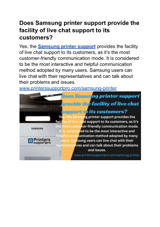Does Samsung printer support provide the facility of live chat support to its customers (1)