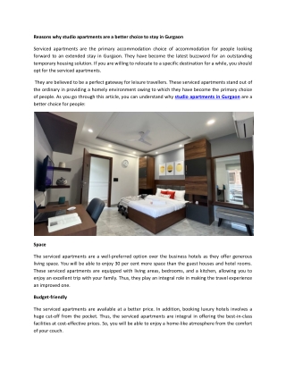 Studio Serviced Apartments in Gurgaon